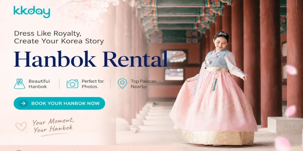 Hanbok rental experience in Korea traditional dress palace photography banner