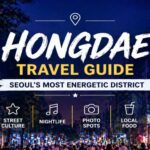 Hongdae Seoul nightlife district neon street crowd travel guide Korea