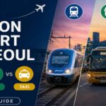 Incheon Airport to Seoul train bus taxi comparison guide Seoul skyline travel banner