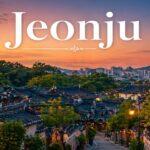 Jeonju Hanok Village sunset traditional Korean houses travel banner