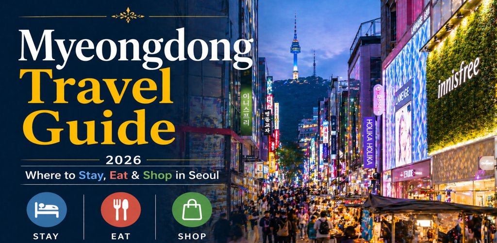 Myeongdong travel guide 2026 Seoul where to stay eat shop night street view